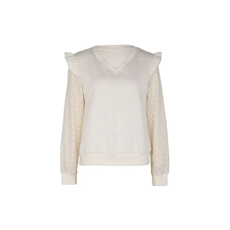 LACE LONG-SLEEVED FABRIC RUFFLED PATCHWORK HOODIE