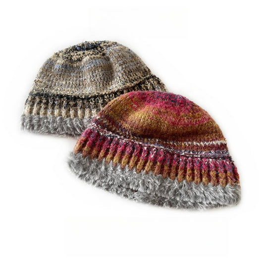 ADULT KNITTED HAT COLORFUL STRIPED BUCKET HAT_CWAH2051