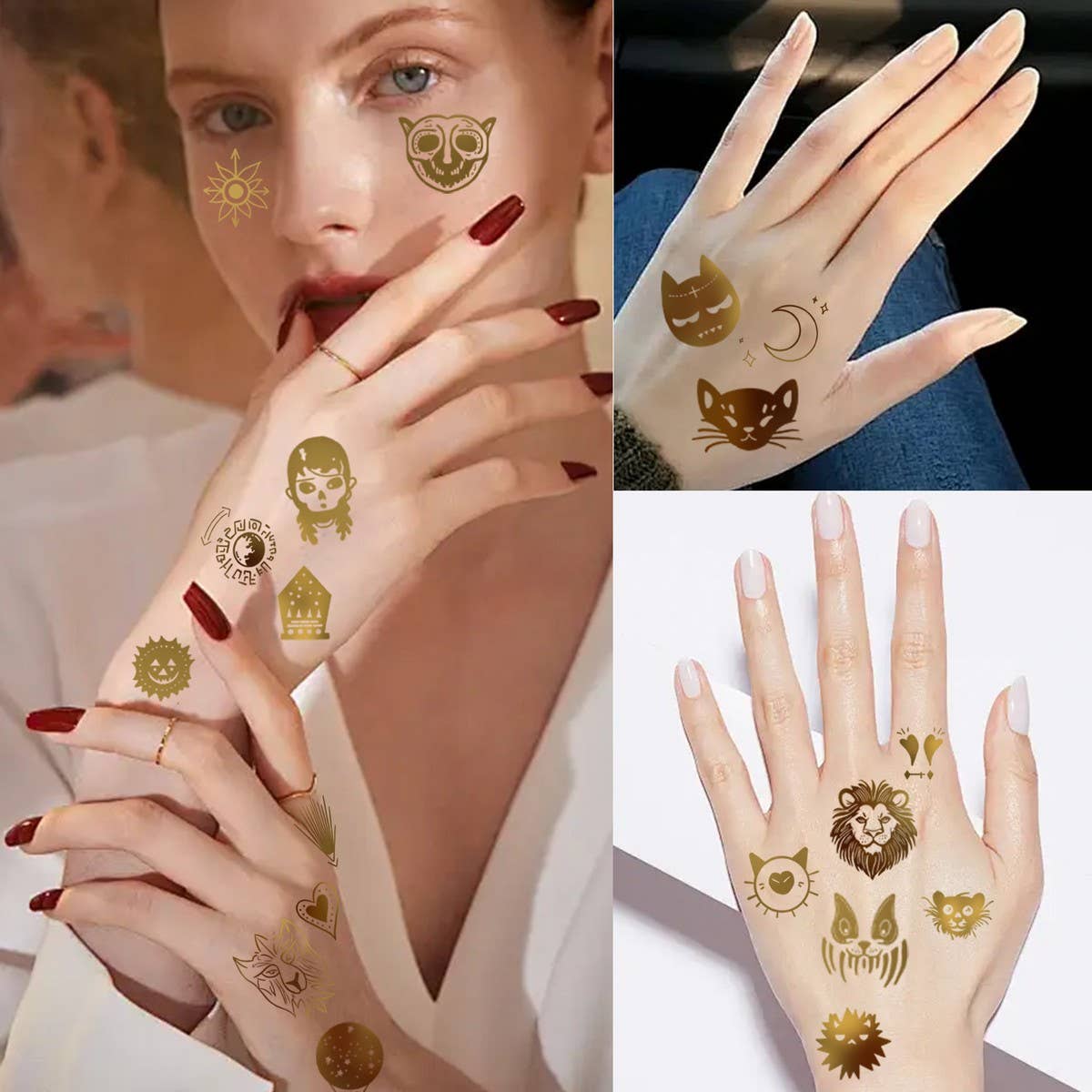 Metallic Boho Moon Tattoos ? Gold Foil Stickers