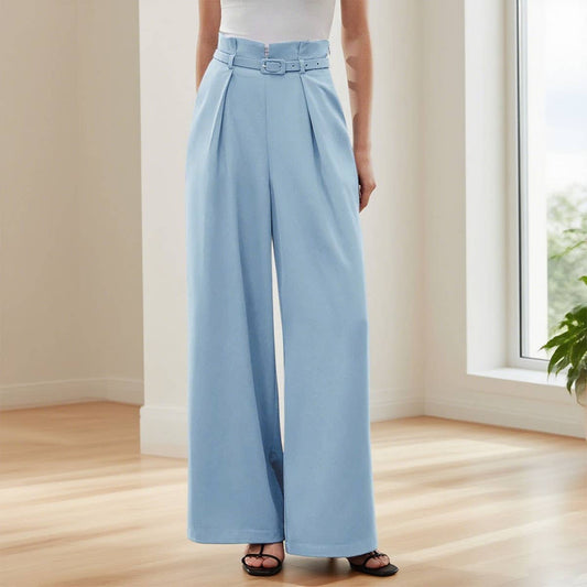 Pleated cinched waist high-waisted wide-leg pants