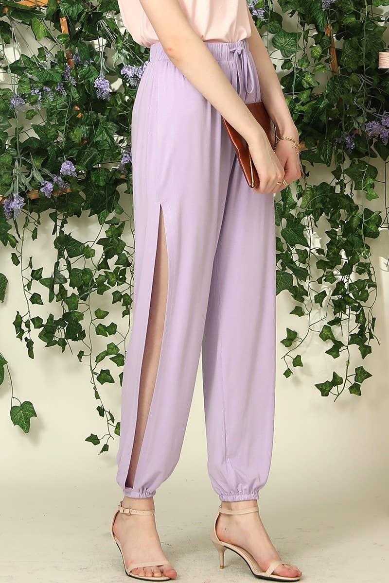 CWBLP427_LOOSE FIT SIDE SLIT DETAILED LONG PANT
