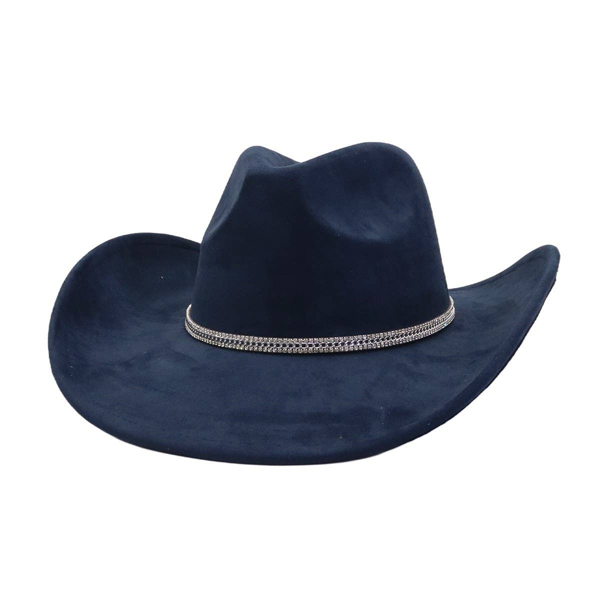 Suede Denim Cowboy Fedora Hat Western Ethnic Style_CWAH04394