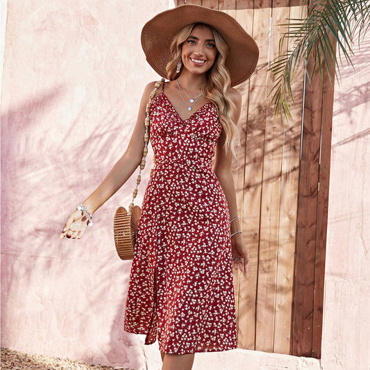 SUMMER SEXY HALTER SLIM SPLIT DRESS