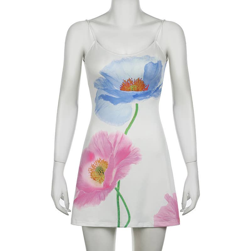 Fashion and sexy printed halter backless dress