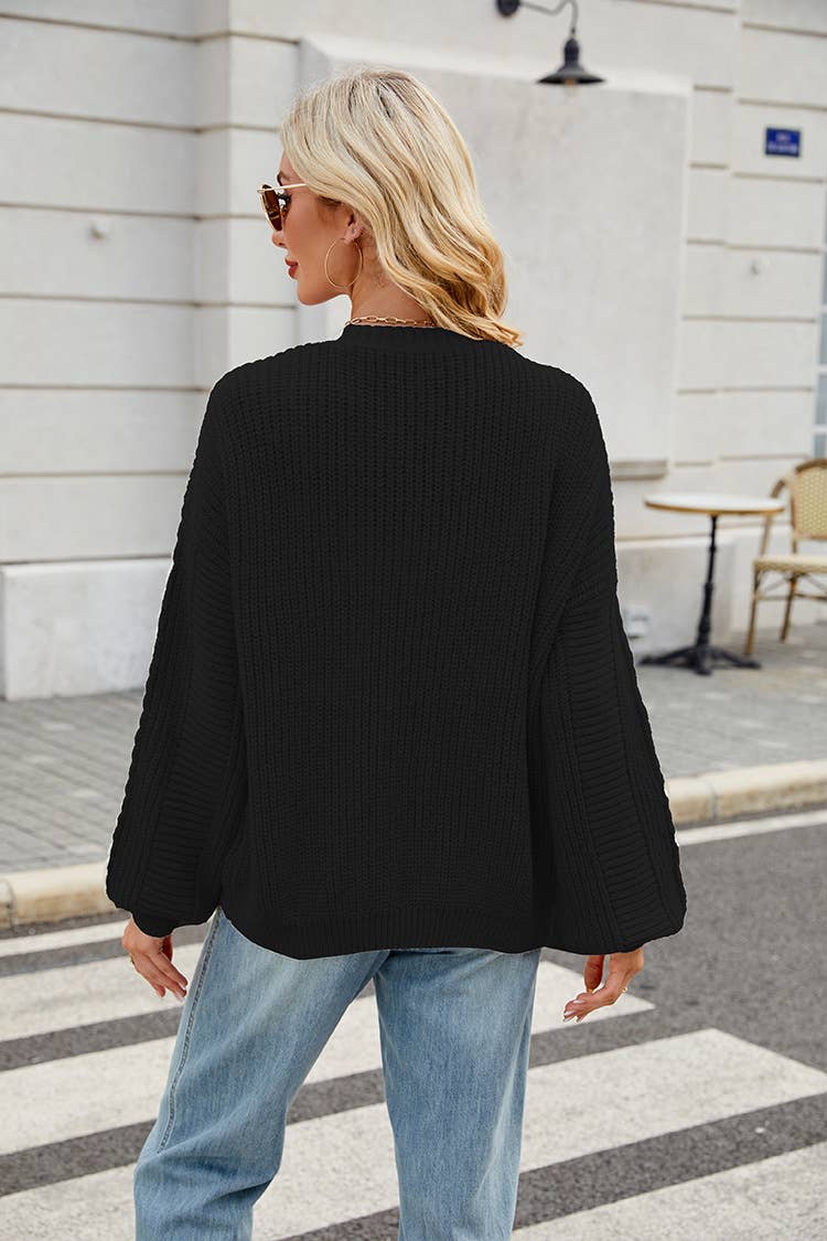 V-neck buttoned single-breasted knitted cardigan