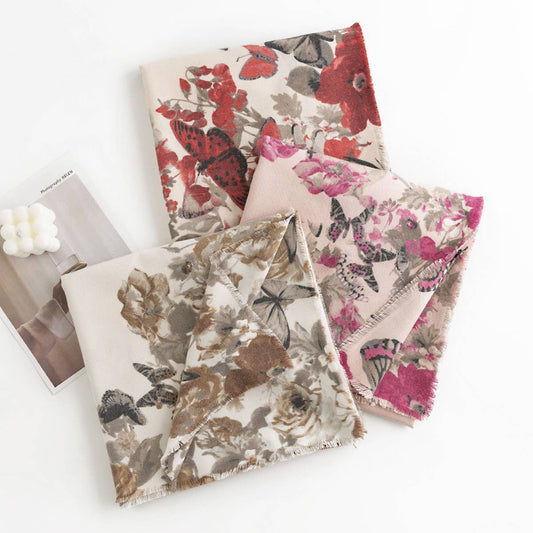 STYLISH WARM FRINGED TWILL FLORAL SCARF_CWASC0488