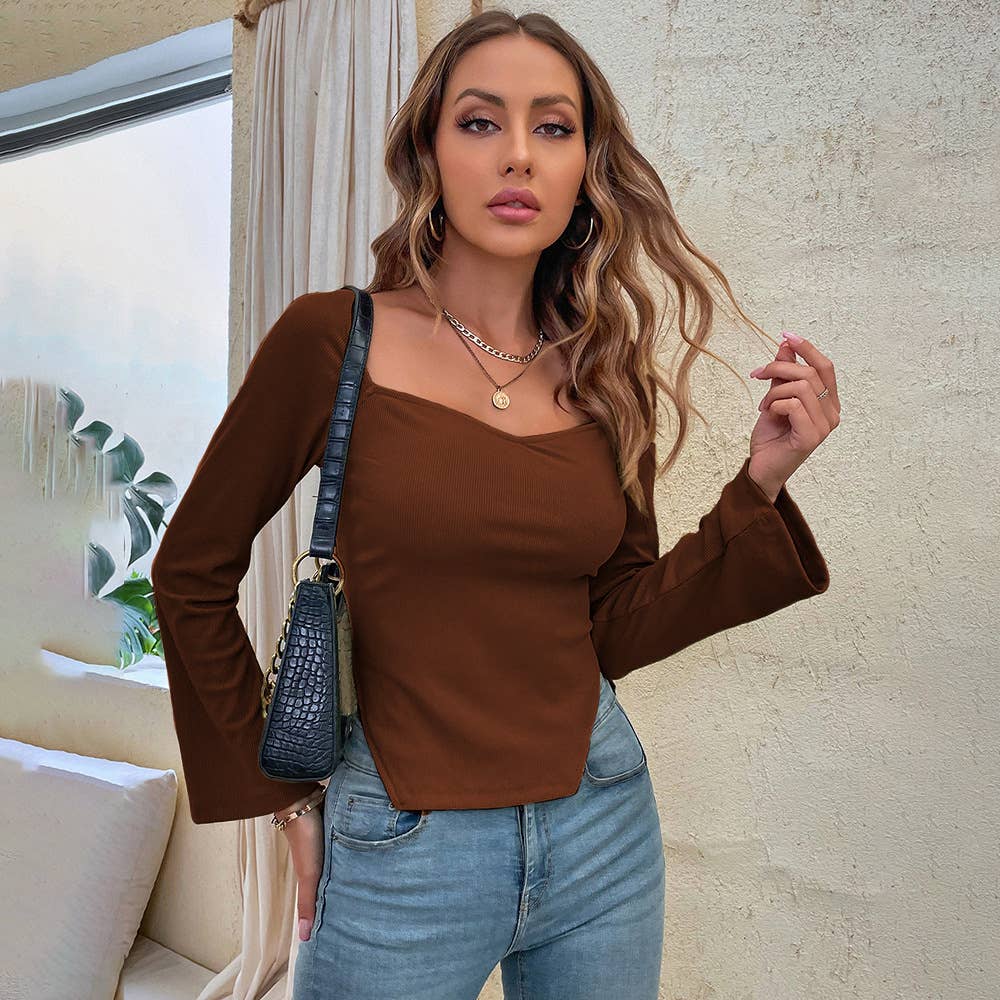 SLIM-FIT IRREGULAR FLARED SLEEVE SHORT TOP