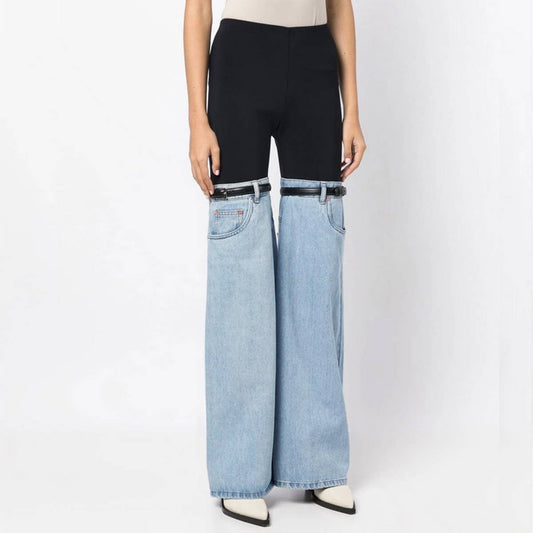 FASHIONABLE DENIM PATCHWORK CASUAL PANTS_CWJP0204