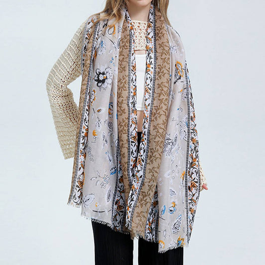 Floral Border Satin Scarf ? Elegant Beach Wrap