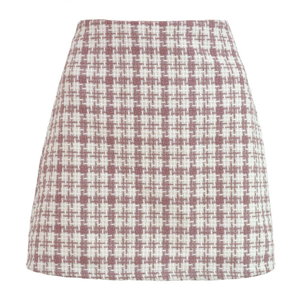 RETRO CHECKERED A-LINE SHORT WOOLEN SKIRT_CWBSS0393