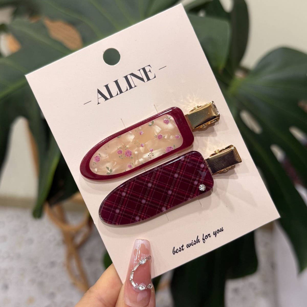 CWAHA4452_FLORAL CHECKERED ALL-MATCH CUTE SEAMLESS HAIRPIN