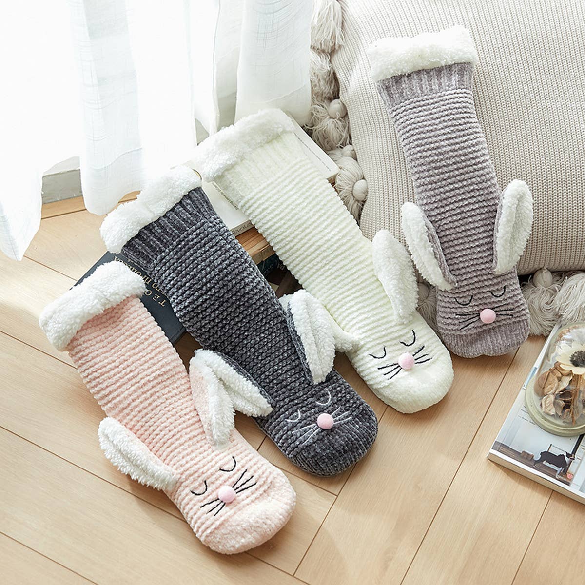 HOME RABBIT EARS WARM PLUSH INDOOR SLIPPERS