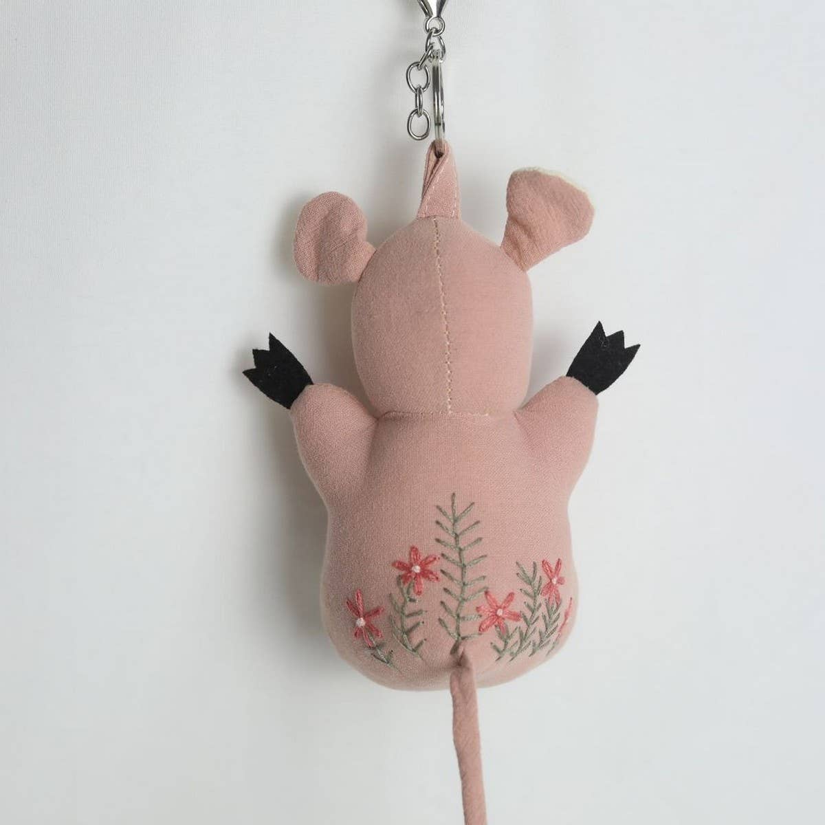 Hand-Embroidered Pink Mouse Plush Charm