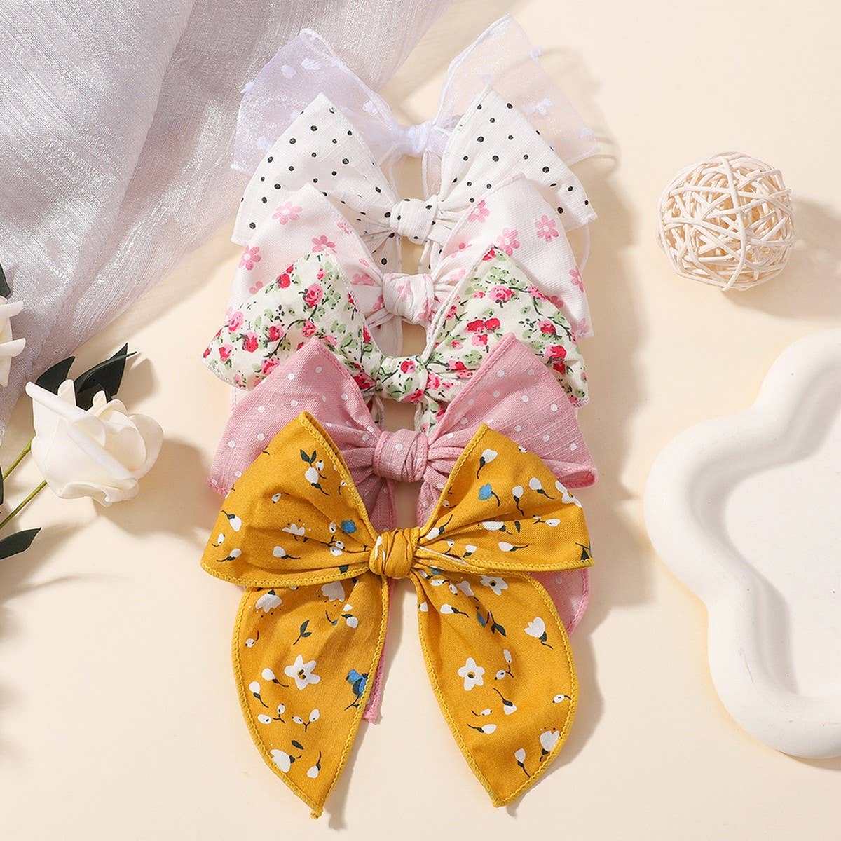 Floral Cotton Bow Hair Clip for Baby Girls
