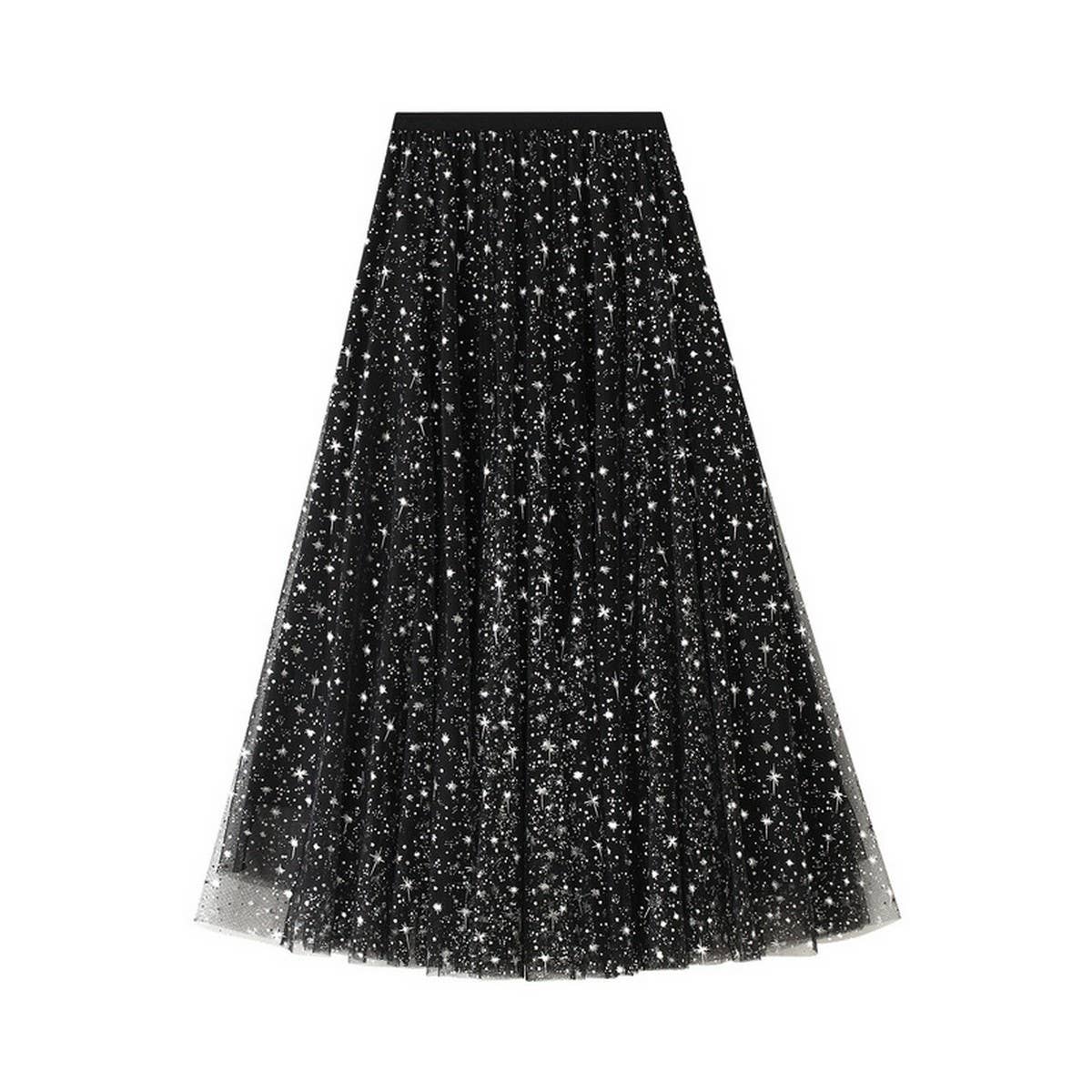 Starry Sequin Tulle A-Line Fairy Midi Skirt_CWBMS0389