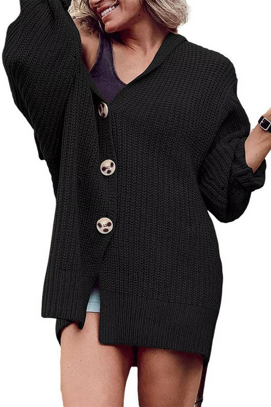 Long knit cardigan with solid lapel pocket