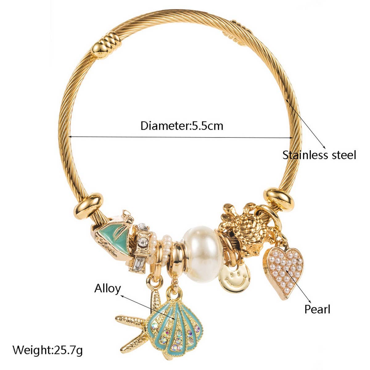 Beach Shell Starfish Steel Bracelet for Women_CWMM8476