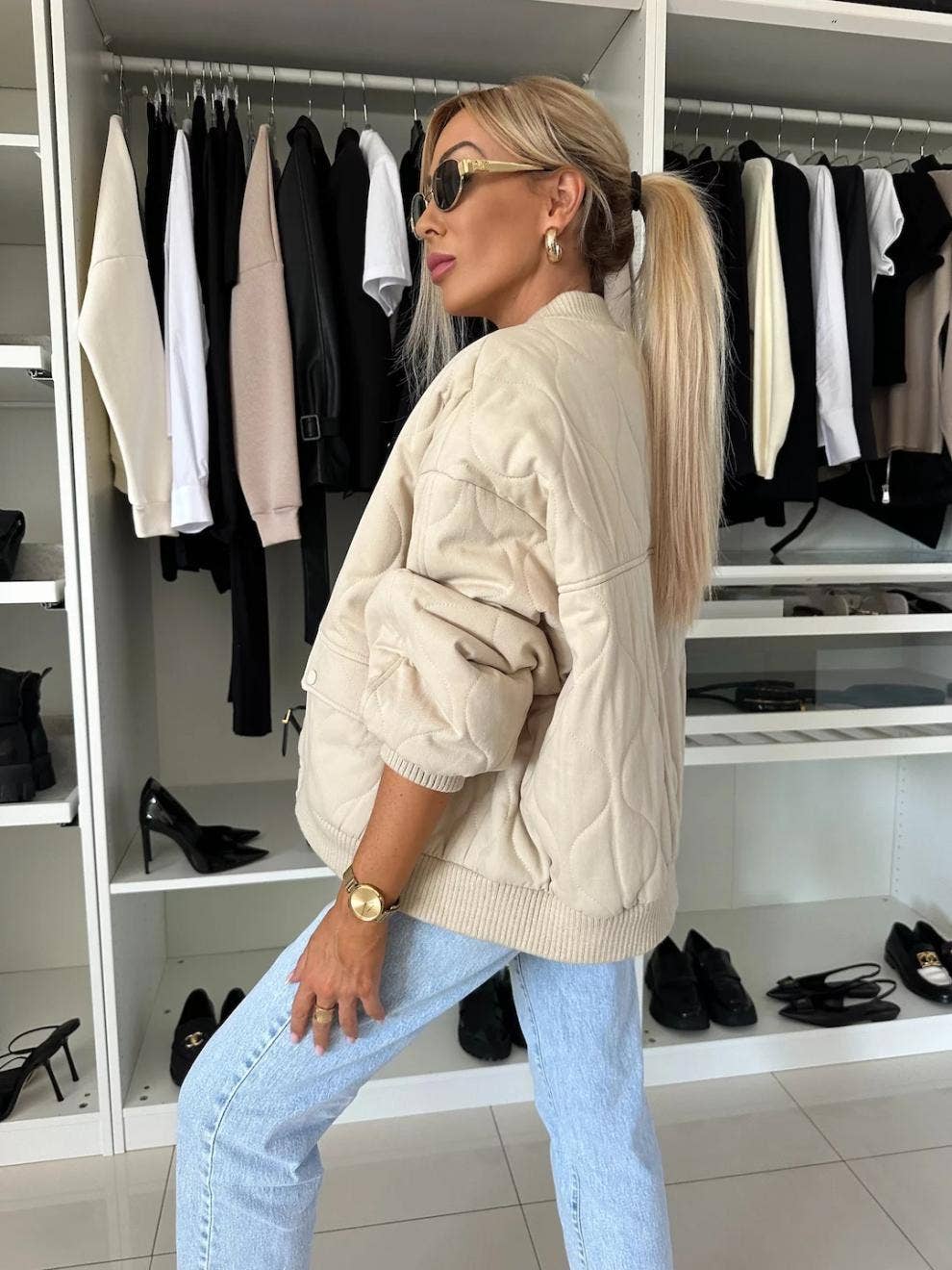 Solid-colored long-sleeved cotton-padded jacket