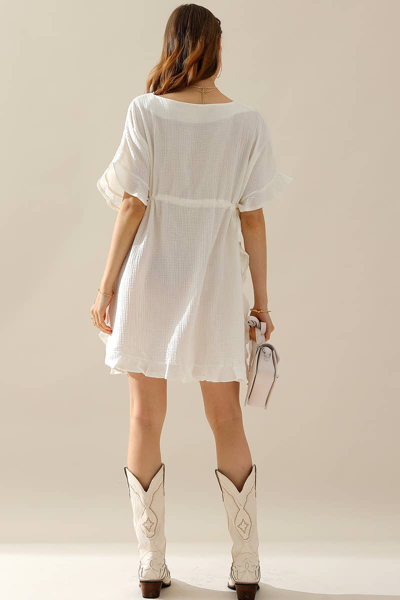 CWDSD10387_DRAWSTRING WAIST WITH RUFFLE HEM MIDI DRESS