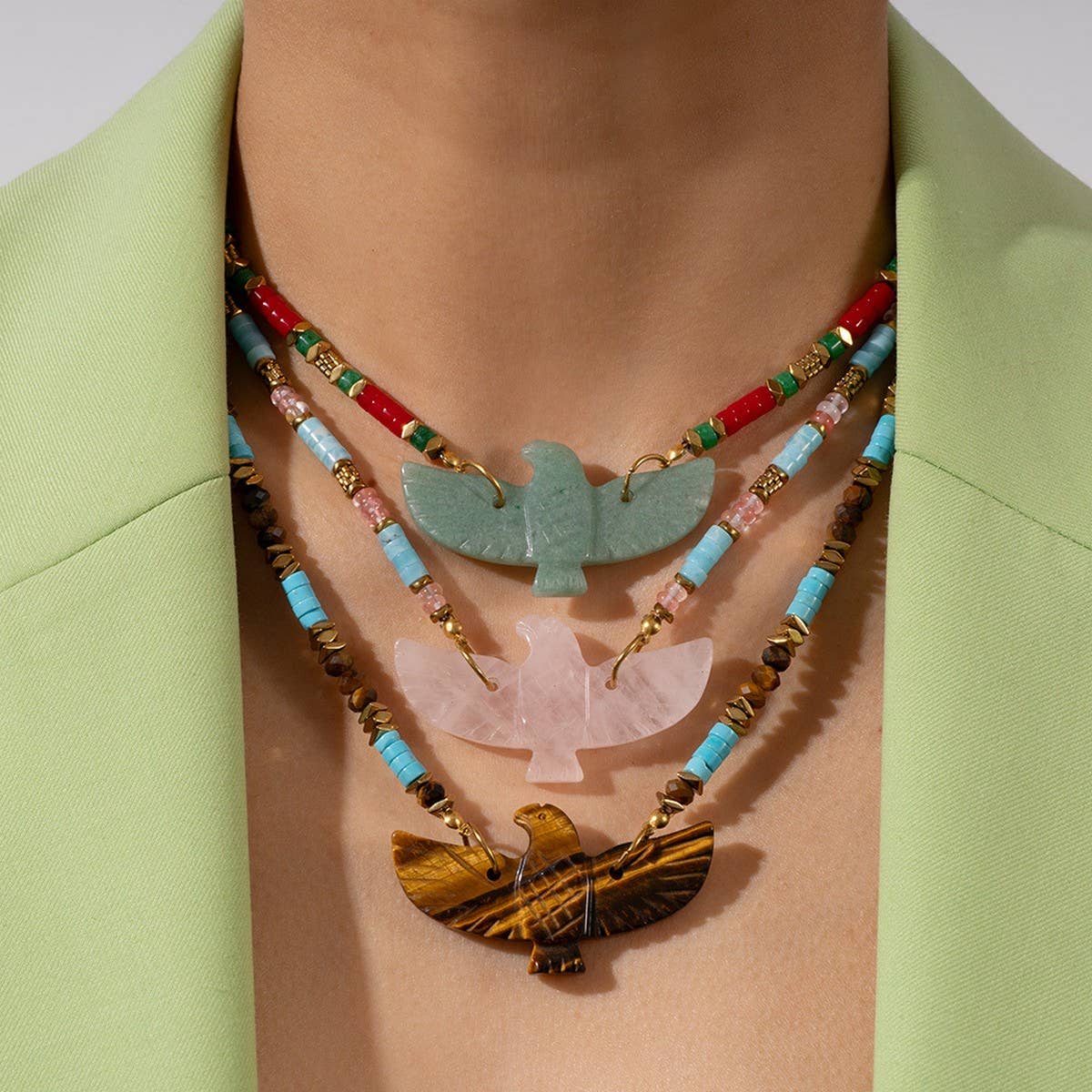 Handmade Eagle Necklace with Gemstone Beads