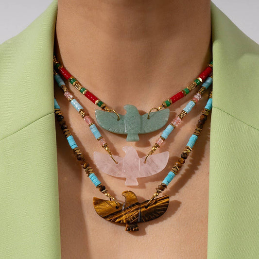 Handmade Eagle Necklace with Gemstone Beads