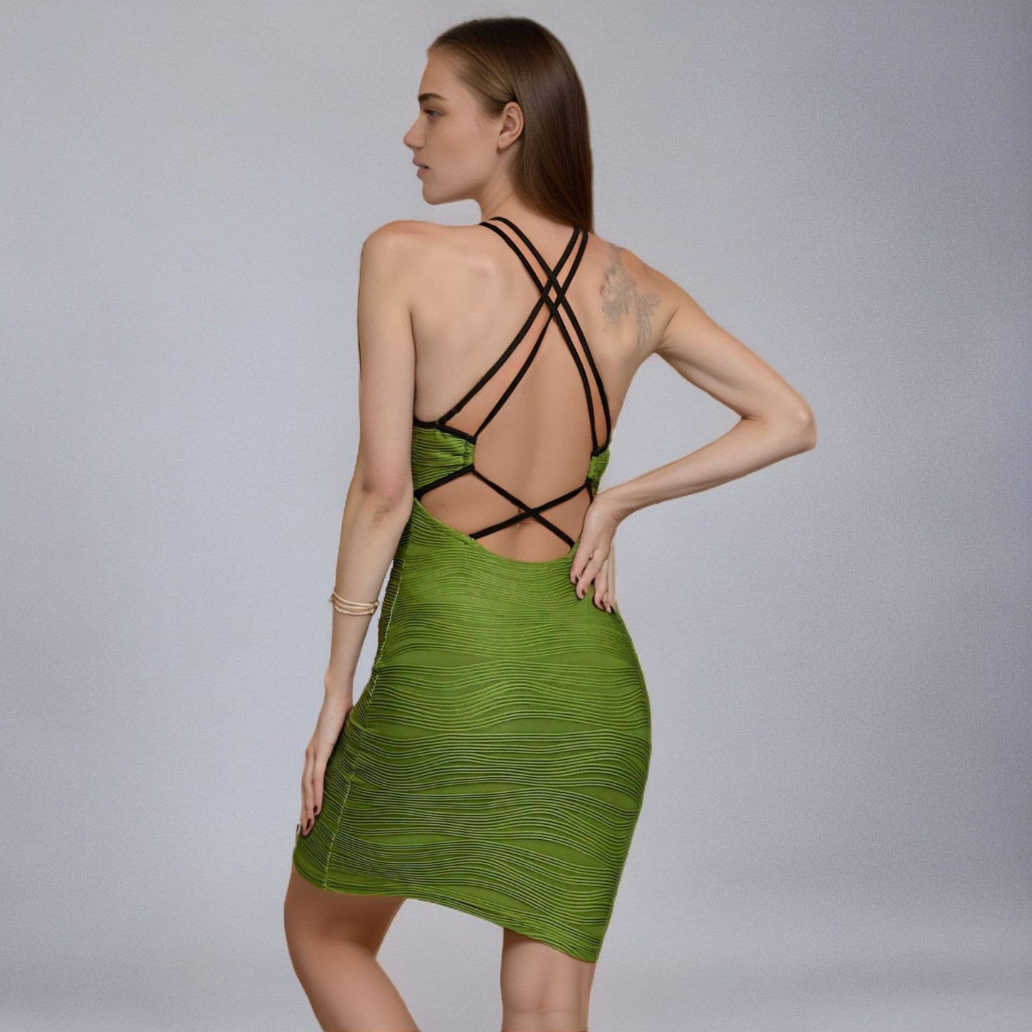 Sleeveless split hem bandage party mini dress