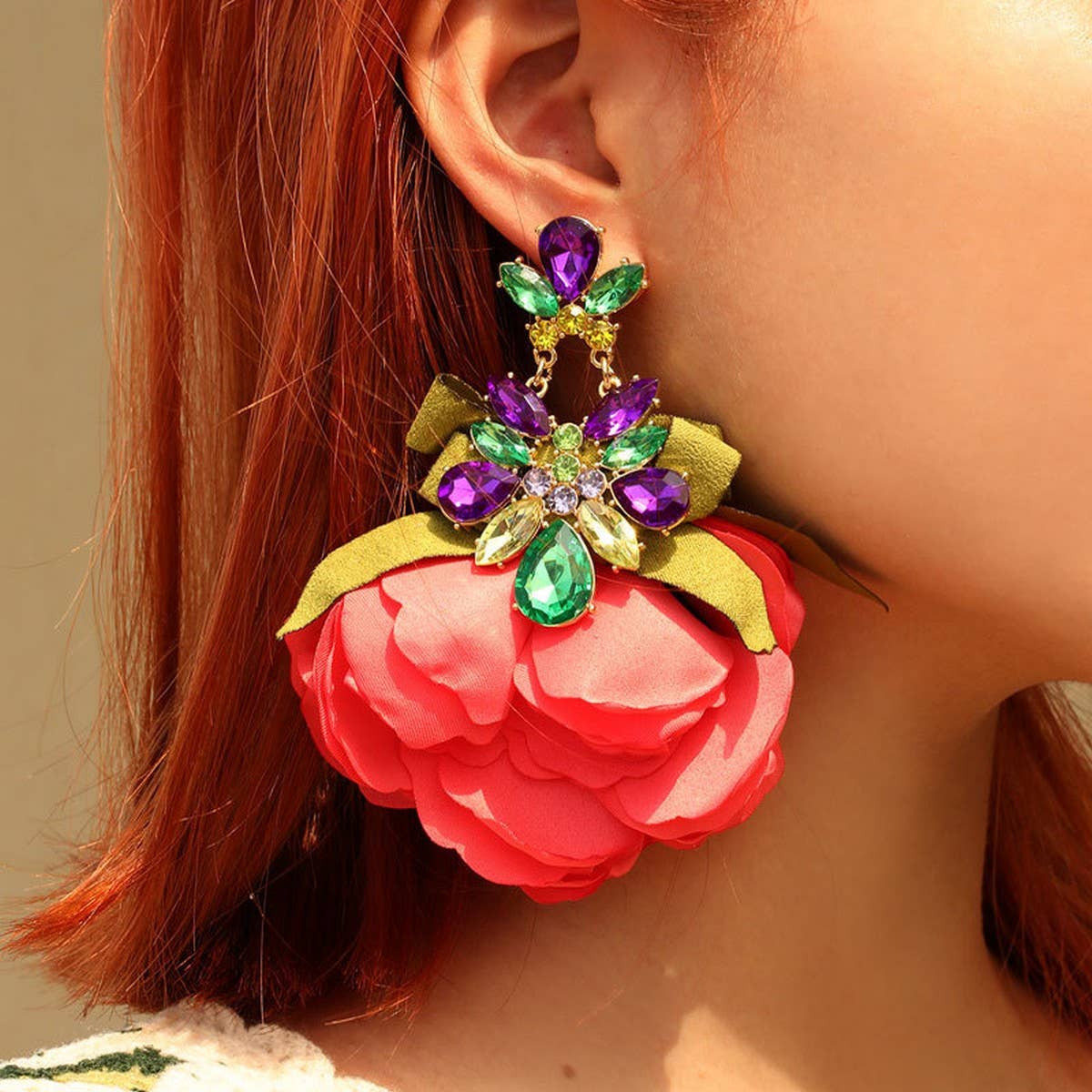 Handmade Floral Fabric Earrings Elegant Woman's