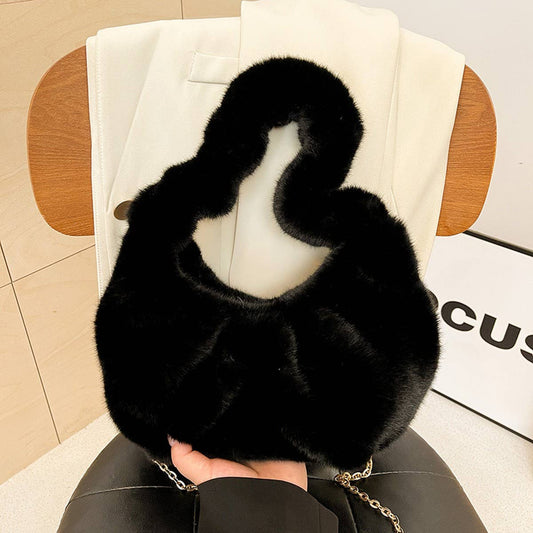 WINTER PLEATED DUMPLING BAG ONE-SHOULDER PLUSH BAG_CWAB3944