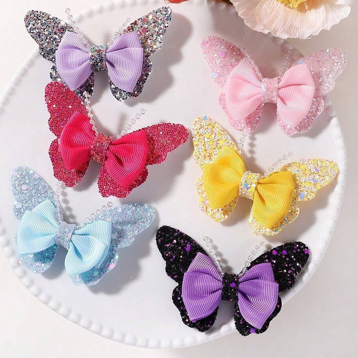 Glitter Bow Hair Clips Set for Baby Girls