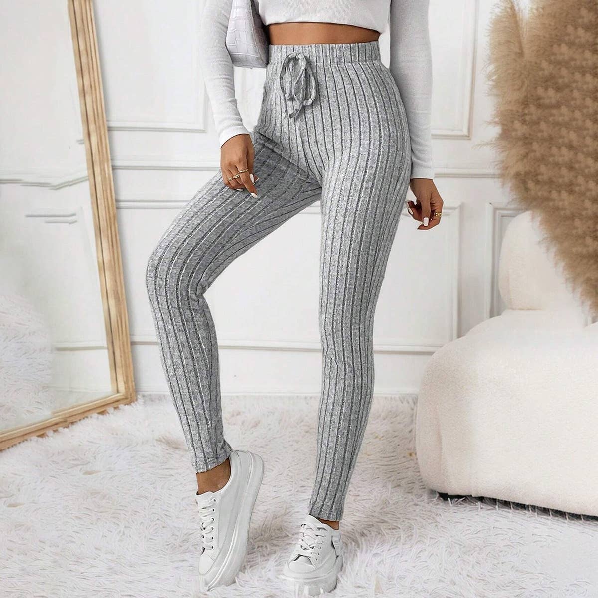 KNIT CASUAL SKINNY LEG SKINNY NINE-POINT PANTS