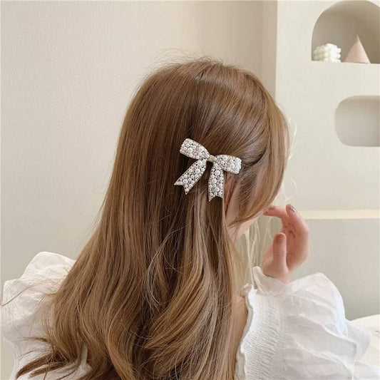 Pearl Bow Hair Clip ??5.5cm Elegant Spring Clip_CWAHA4676