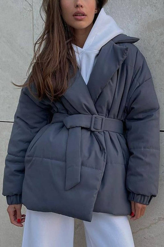 CWOCO0367_SOLID COLOR COTTON-PADDED JACKET WITH LAPEL WAIST