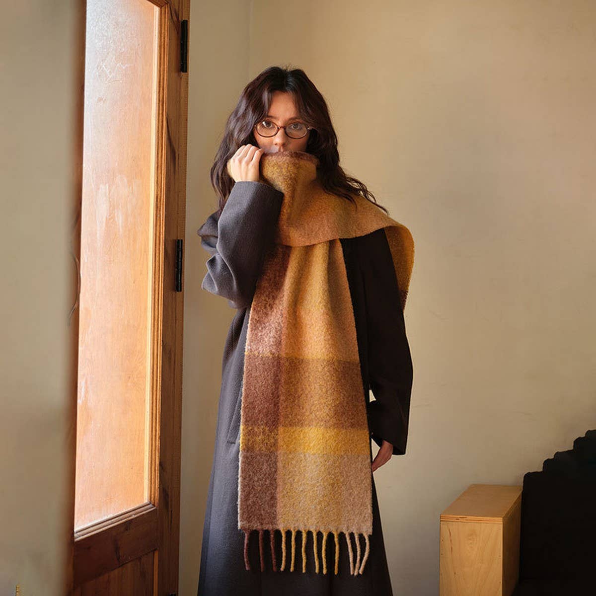 Wool Scarf for Winter ??Reversible Checkered Shawl_CWASC2327