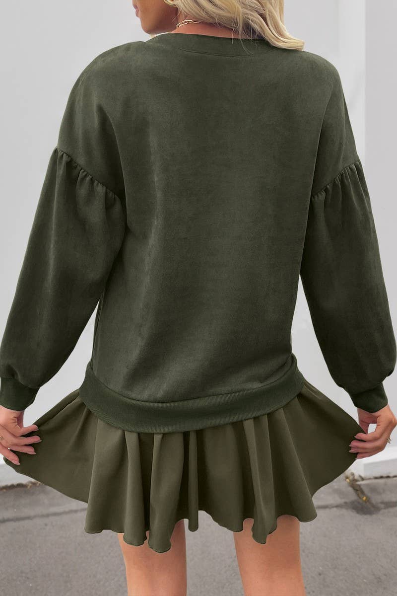 CWDSD8736_PATCHWORK SOLID LONG SLEEVE SWEATSHIRT DRESS