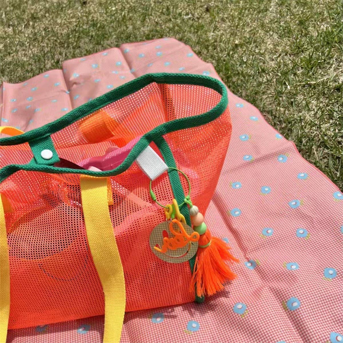 MESH CONTRAST COLOR BEACH TRAVEL STORAGE BAG_CWAB1916