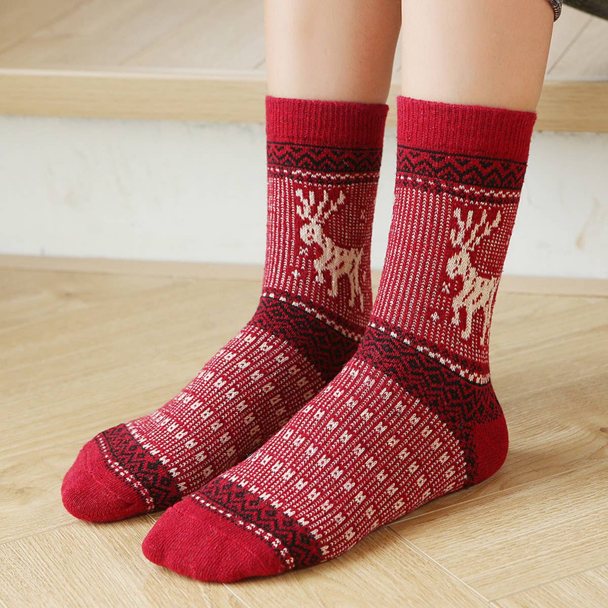 5 PAIRS OF CHRISTMAS CARTOON ELK WARM SOCKS_CWMS0684