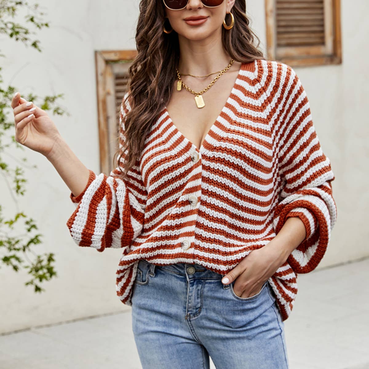 STRIPED SWEATER PLUS SIZE LOOSE KNIT
