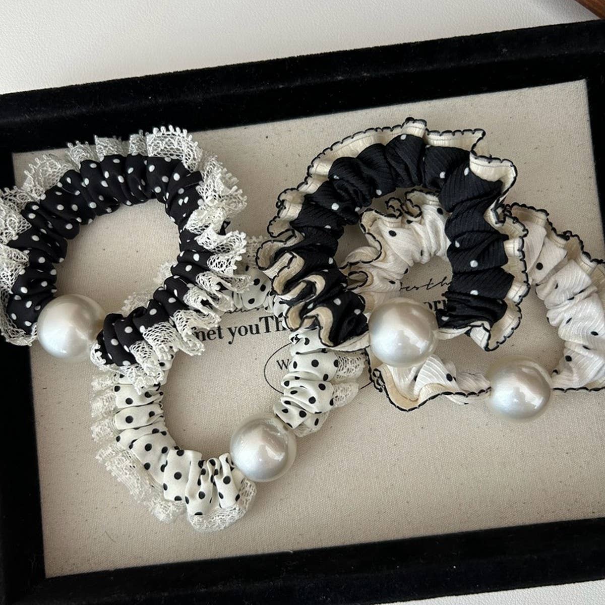 CURLY SMALL POLKA DOT HAIR SCRUNCHIES