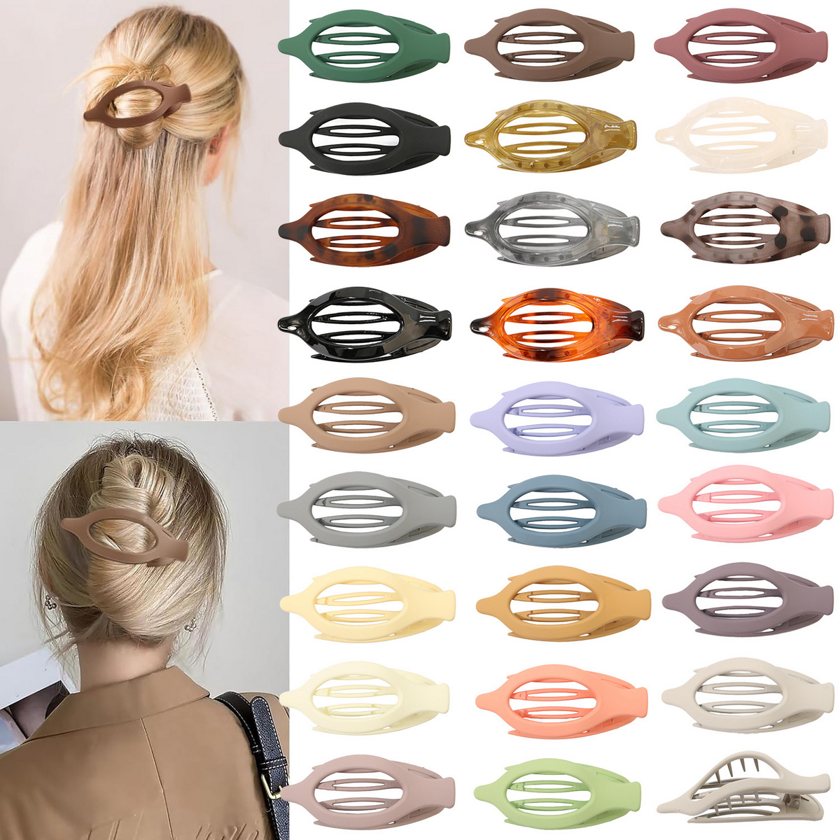 Glossy Matte Oval Hair Clip - Large Duckbill Style