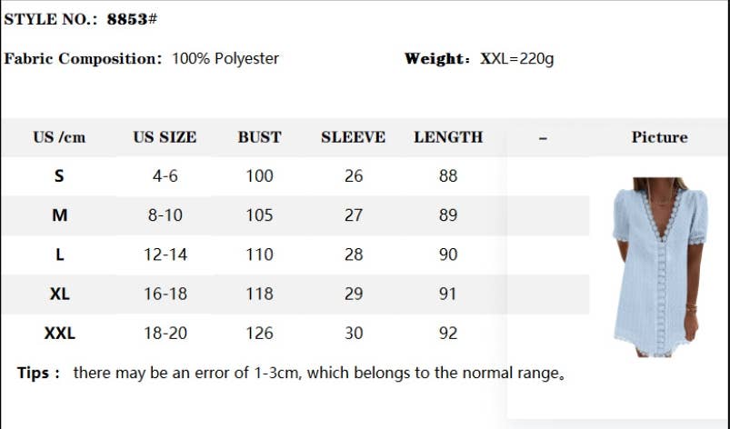 CWDSD6679_V NECK CASUAL POLKA DOT LACE SHIFT DRESS