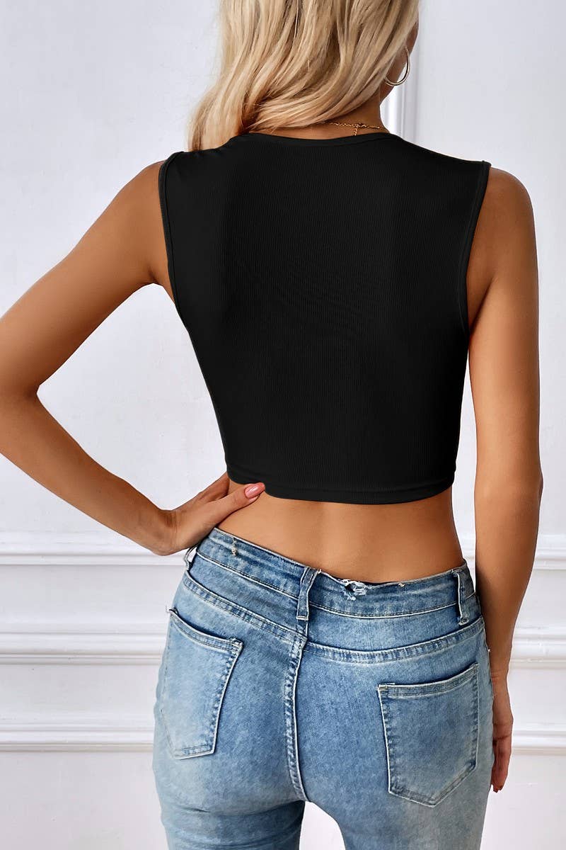 SLIM SHORT SOLID COLOR SLEEVELESS CHEST WRAP VEST_CWTTK0287