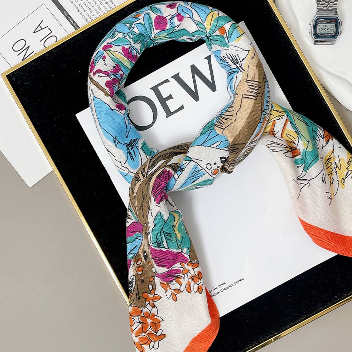 90cm Floral Silk Velvet Scarf for Fall & Winter_CWASC0899