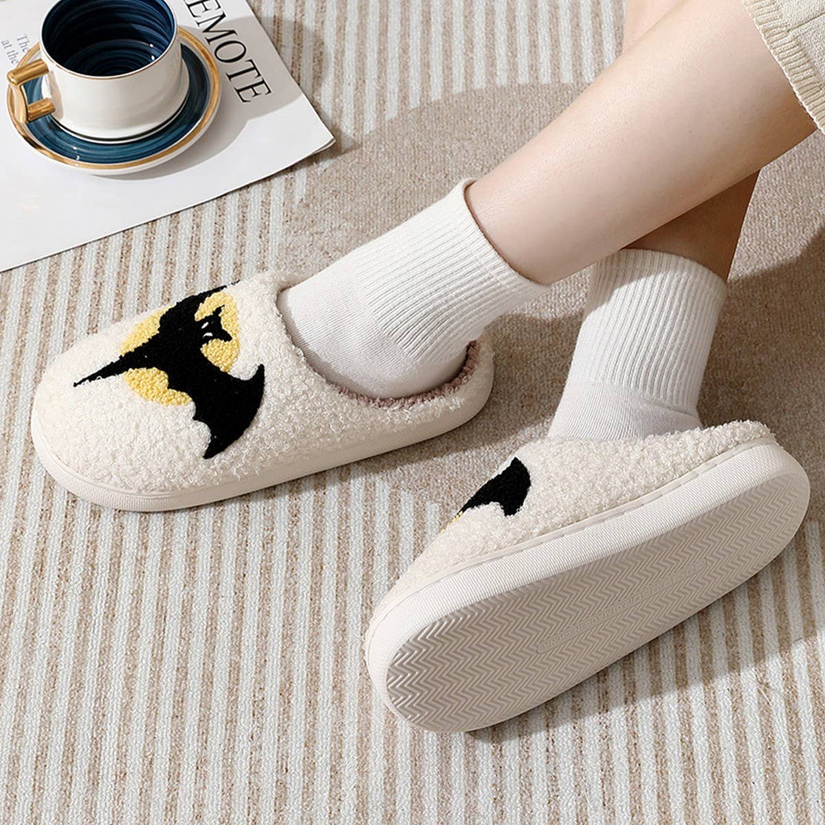 HALLOWEEN BATS PATTERN WARM COTTON SLIPPERS