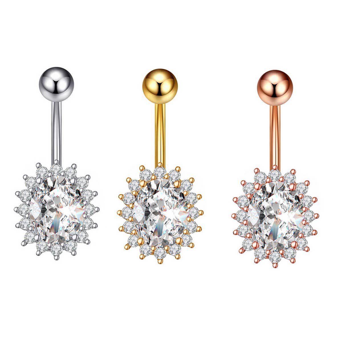 Copper Sunflower Gear CZ Belly Ring for Women