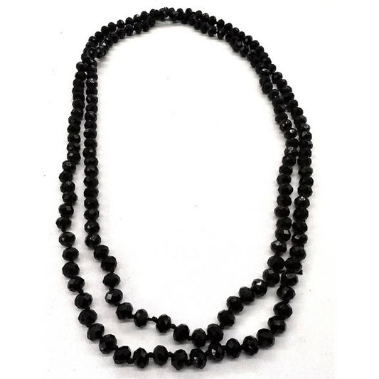 BLACK CRYSTAL KNOT SIMPLE LONG NECKLACE_CWMM4861