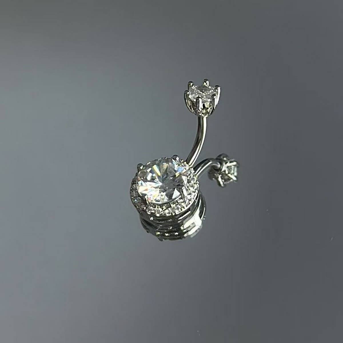 Pink CZ Belly Ring ??Elegant Navel Piercing_CWMM9196