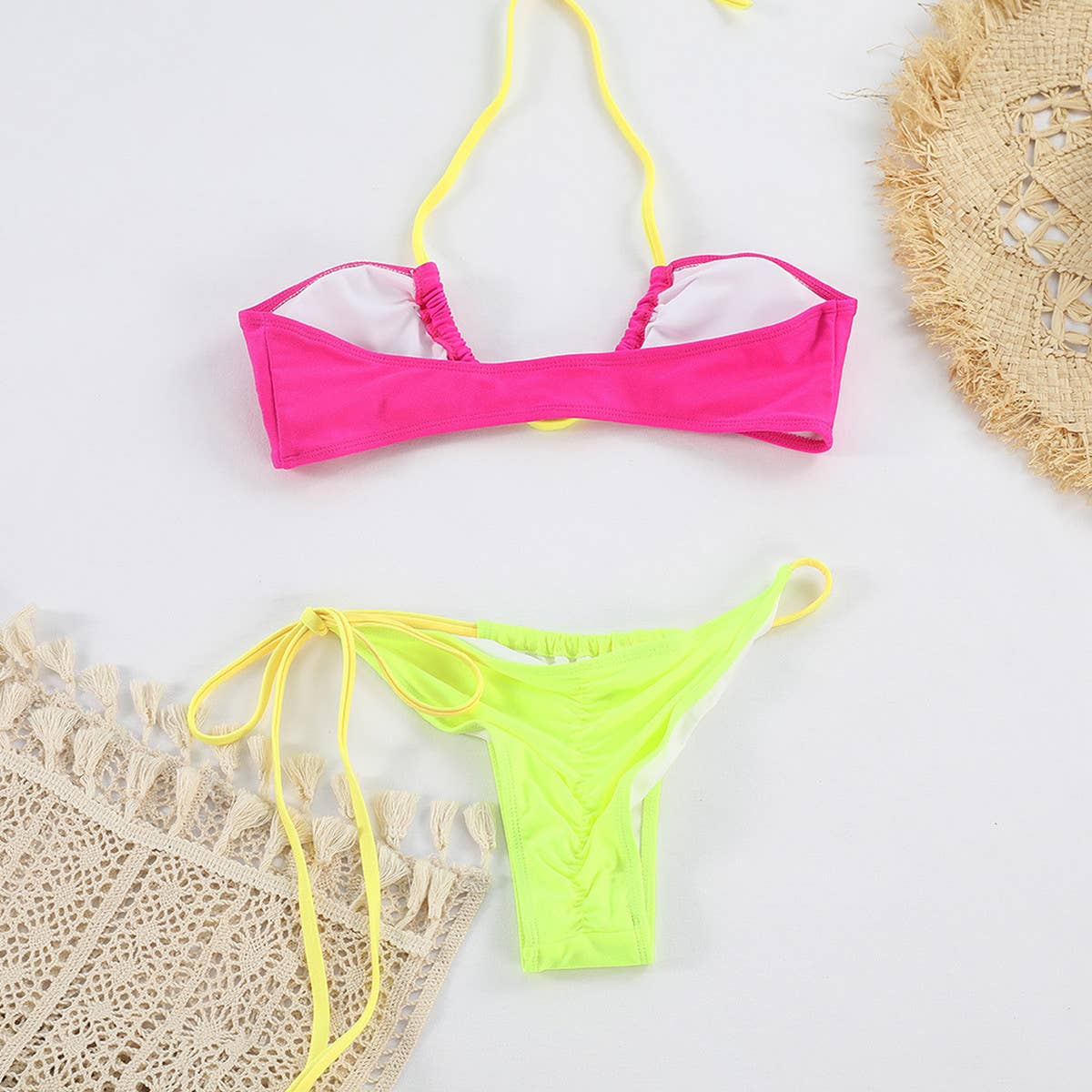 Sexy Fluorescent Bikini - Nylon Tie-Front Swimwear