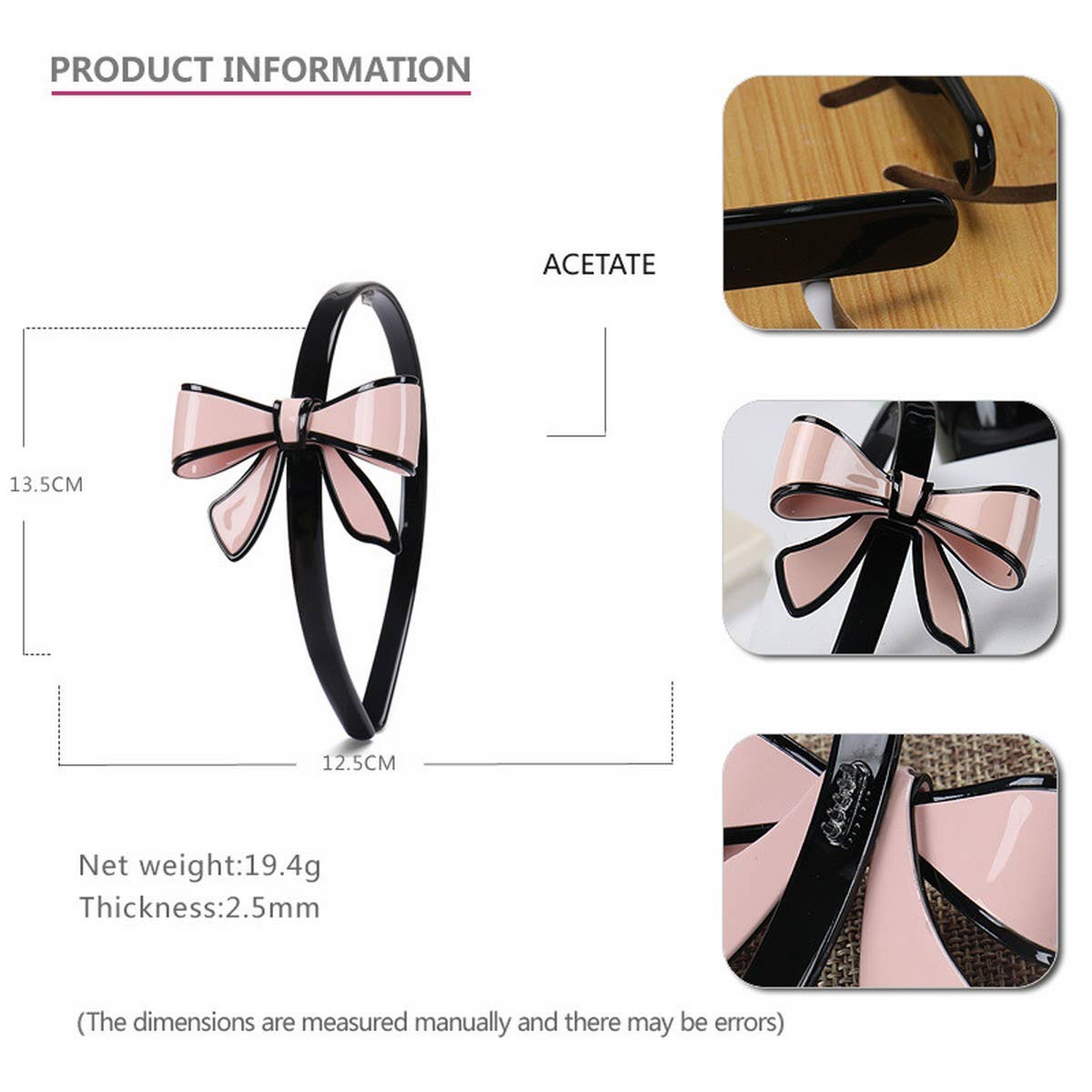 ACETATE BOW HEADBAND HAIRPIN HEADDRESS_CWAHA4343