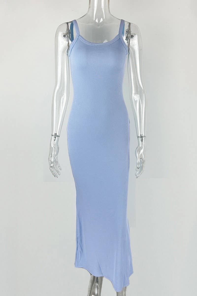 CWDMD4950_SEXY SLIM FIT COWL NECK RIBBED SLIP DRESS