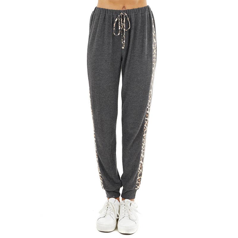 GRAY LEOPARD PRINT PANTS CASUAL JOGGING PANTS